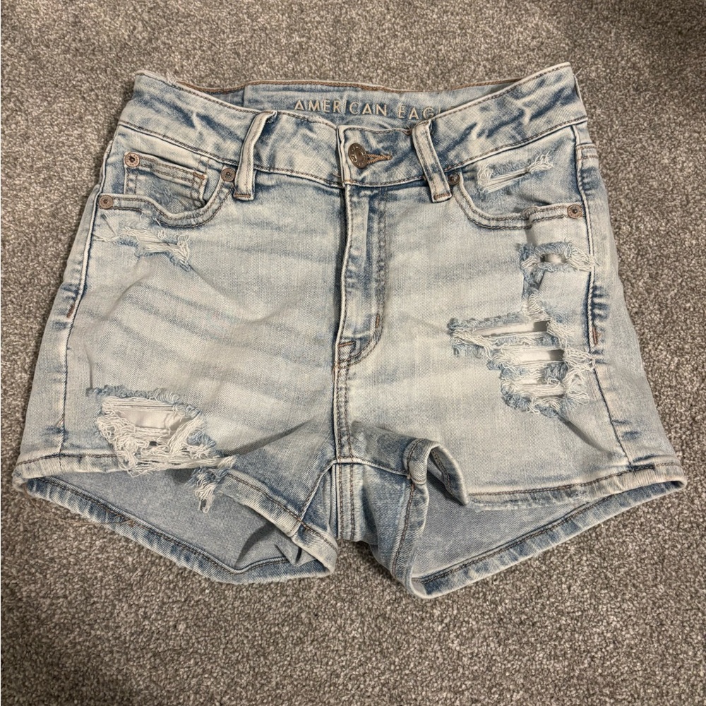 American Eagle Outfitters Distressed Light Blue Jean Shorts, size 0